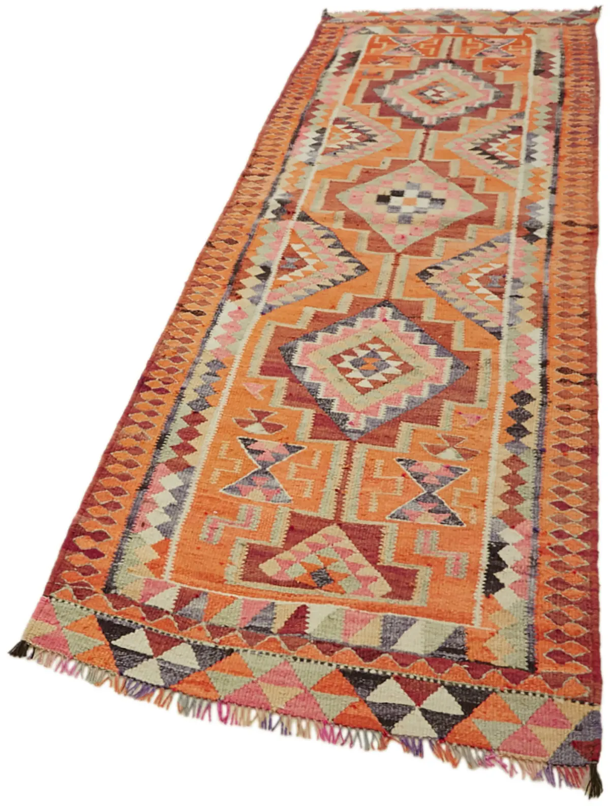 Herki Eskitme Multi Pamuk Üzerine Yün El Dokuma Kilim-092x286 - Görsel 3
