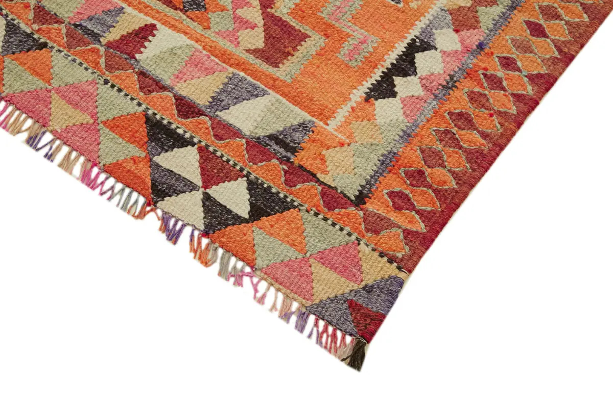 Herki Eskitme Multi Pamuk Üzerine Yün El Dokuma Kilim-092x286 - Görsel 4