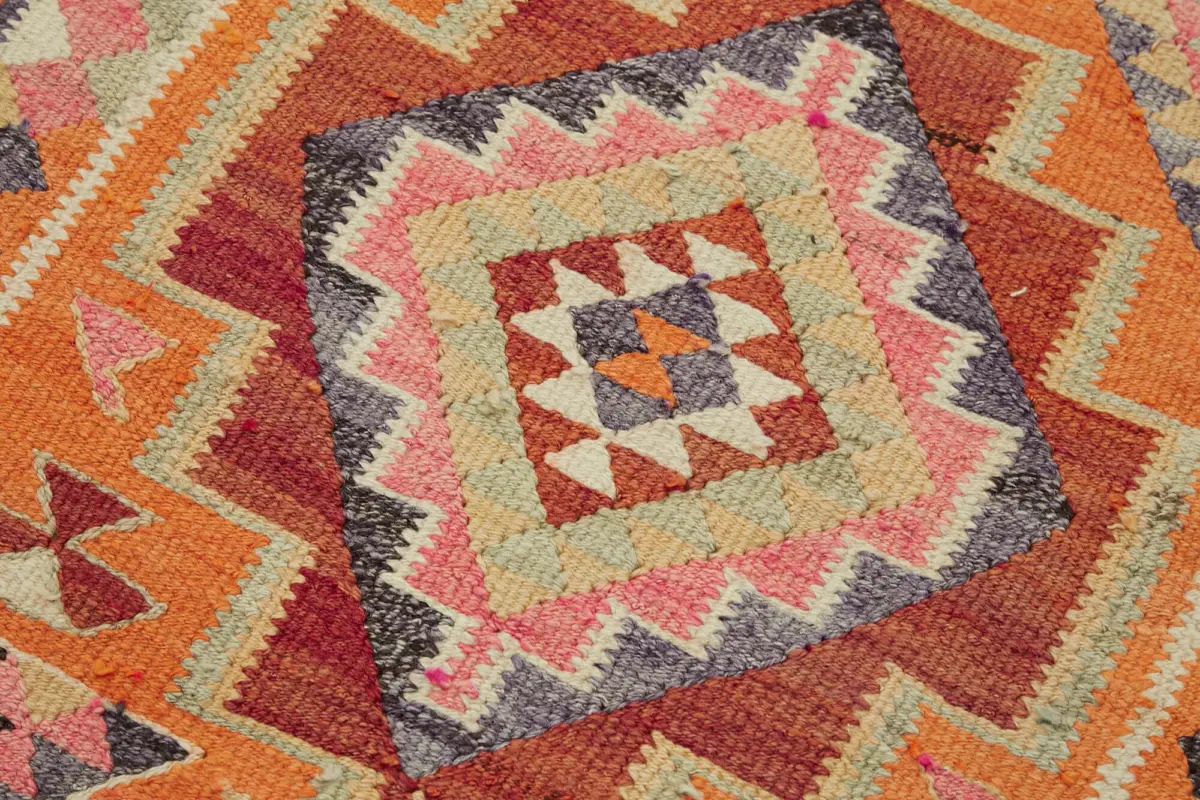 Herki Eskitme Multi Pamuk Üzerine Yün El Dokuma Kilim-092x286 - Görsel 5