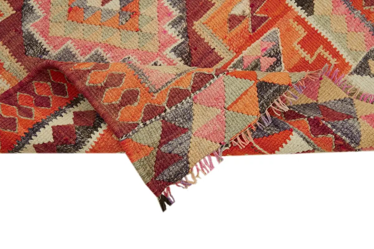 Herki Eskitme Multi Pamuk Üzerine Yün El Dokuma Kilim-092x286 - Görsel 6