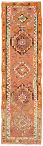 Herki Eskitme Multi Pamuk Üzerine Yün El Dokuma Kilim-103x351