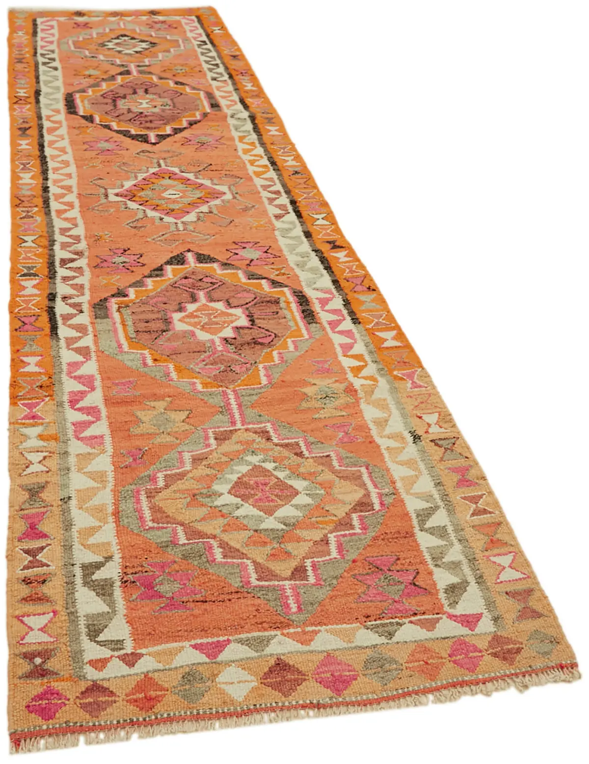 Herki Eskitme Multi Pamuk Üzerine Yün El Dokuma Kilim-103x351 - Görsel 2