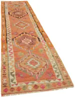 Herki Eskitme Multi Pamuk Üzerine Yün El Dokuma Kilim-103x351 - Görsel 2
