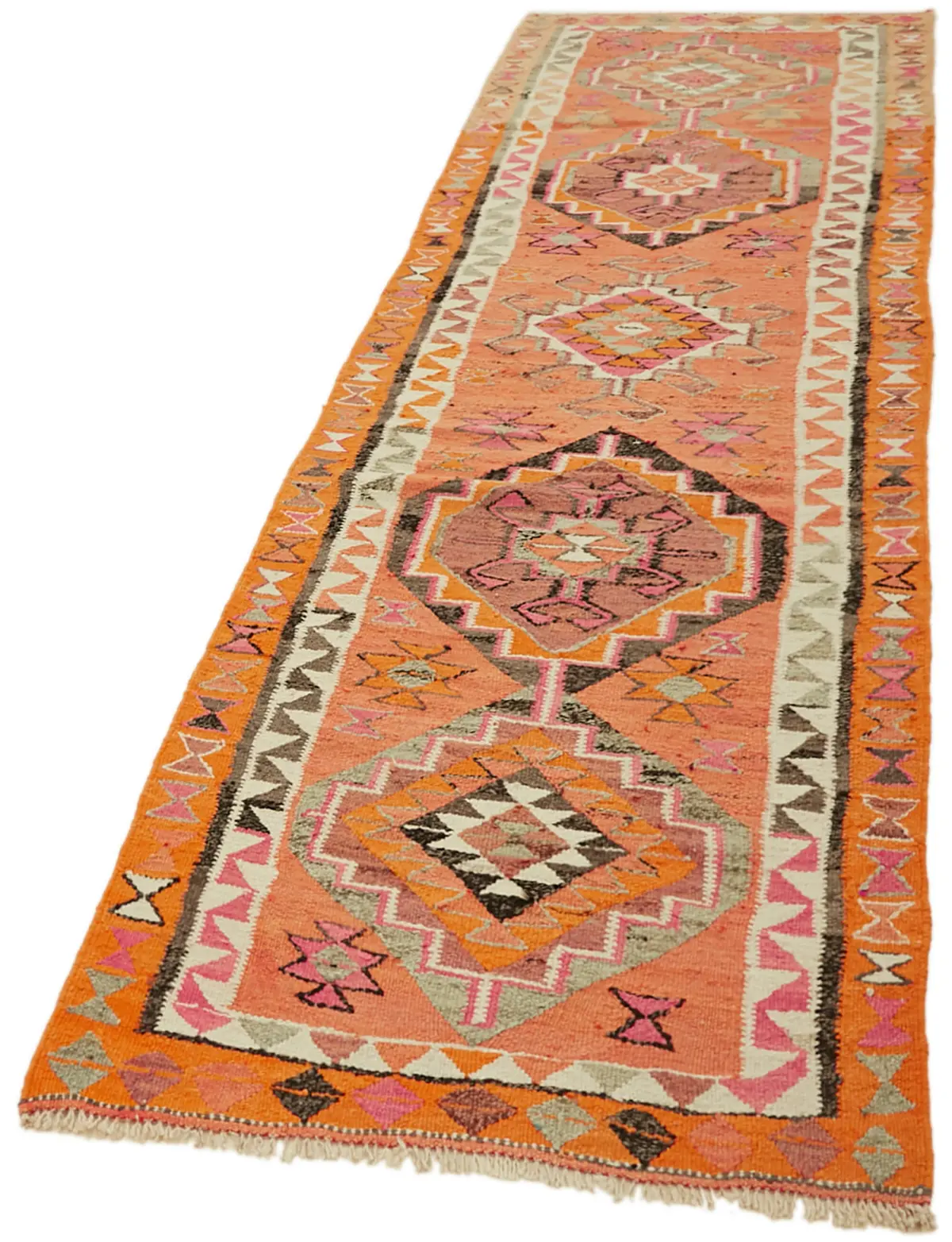 Herki Eskitme Multi Pamuk Üzerine Yün El Dokuma Kilim-103x351 - Görsel 3