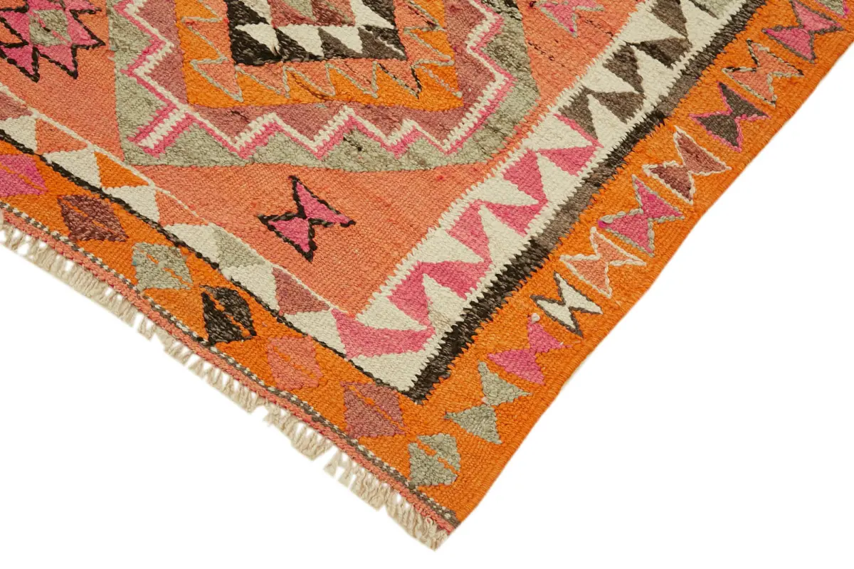 Herki Eskitme Multi Pamuk Üzerine Yün El Dokuma Kilim-103x351 - Görsel 4