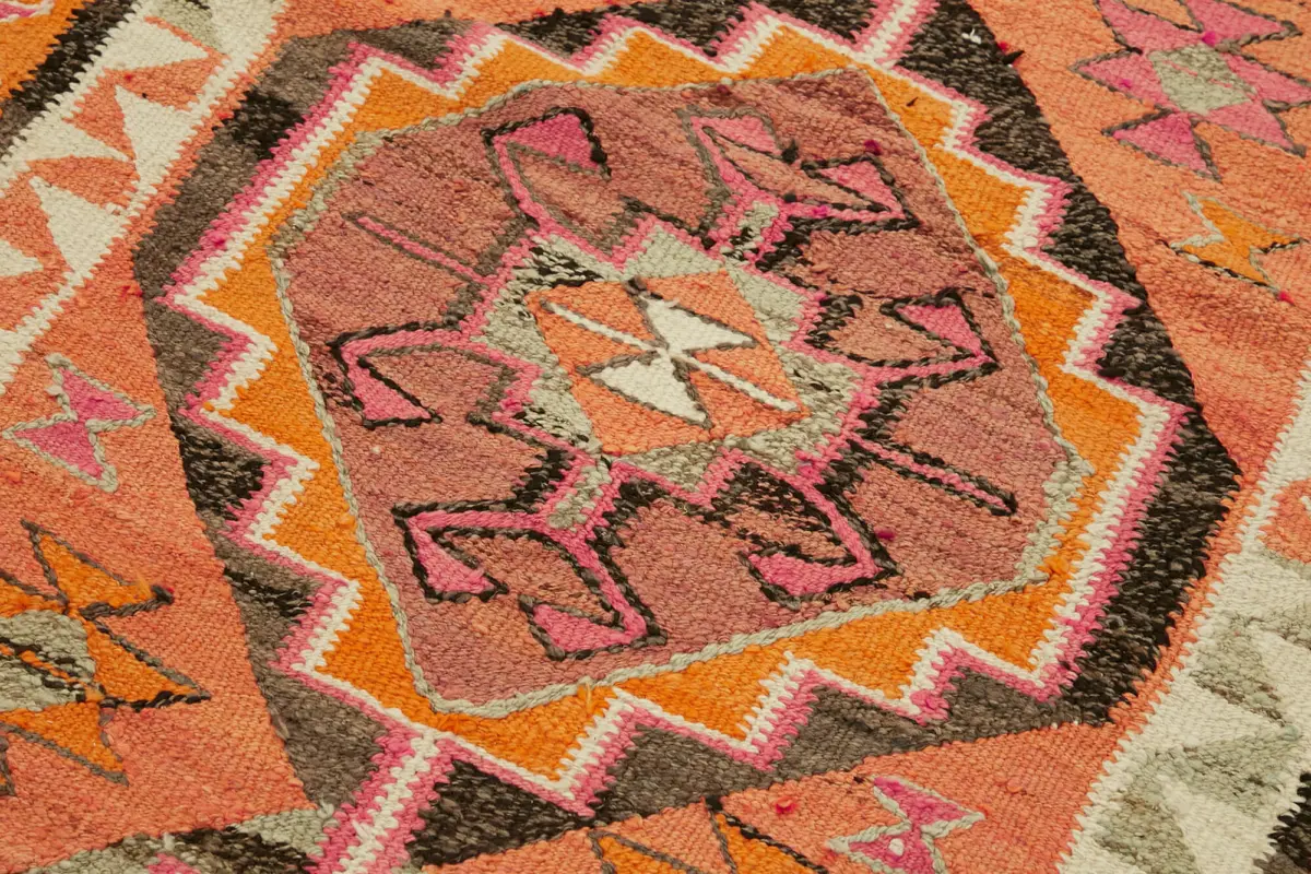 Herki Eskitme Multi Pamuk Üzerine Yün El Dokuma Kilim-103x351 - Görsel 5