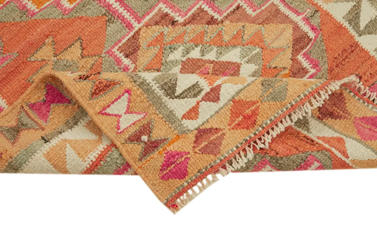 Herki Eskitme Multi Pamuk Üzerine Yün El Dokuma Kilim-103x351 - Görsel 6