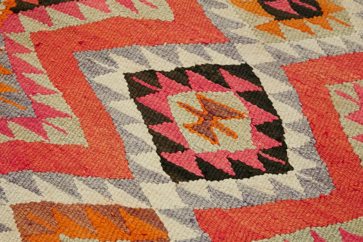 Herki Eskitme Multi Pamuk Üzerine Yün El Dokuma Kilim-095x337 - Görsel 5