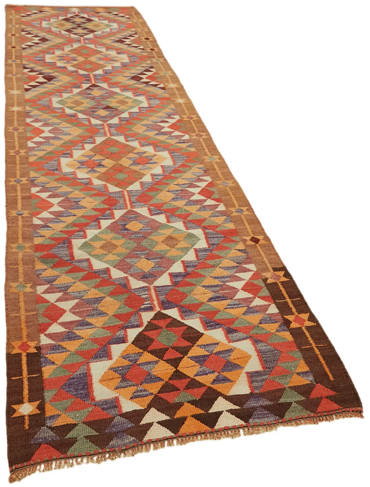 Herki Eskitme Multi Pamuk Üzerine Yün El Dokuma Kilim-106x358 - Görsel 2