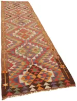 Herki Eskitme Multi Pamuk Üzerine Yün El Dokuma Kilim-106x358 - Görsel 2