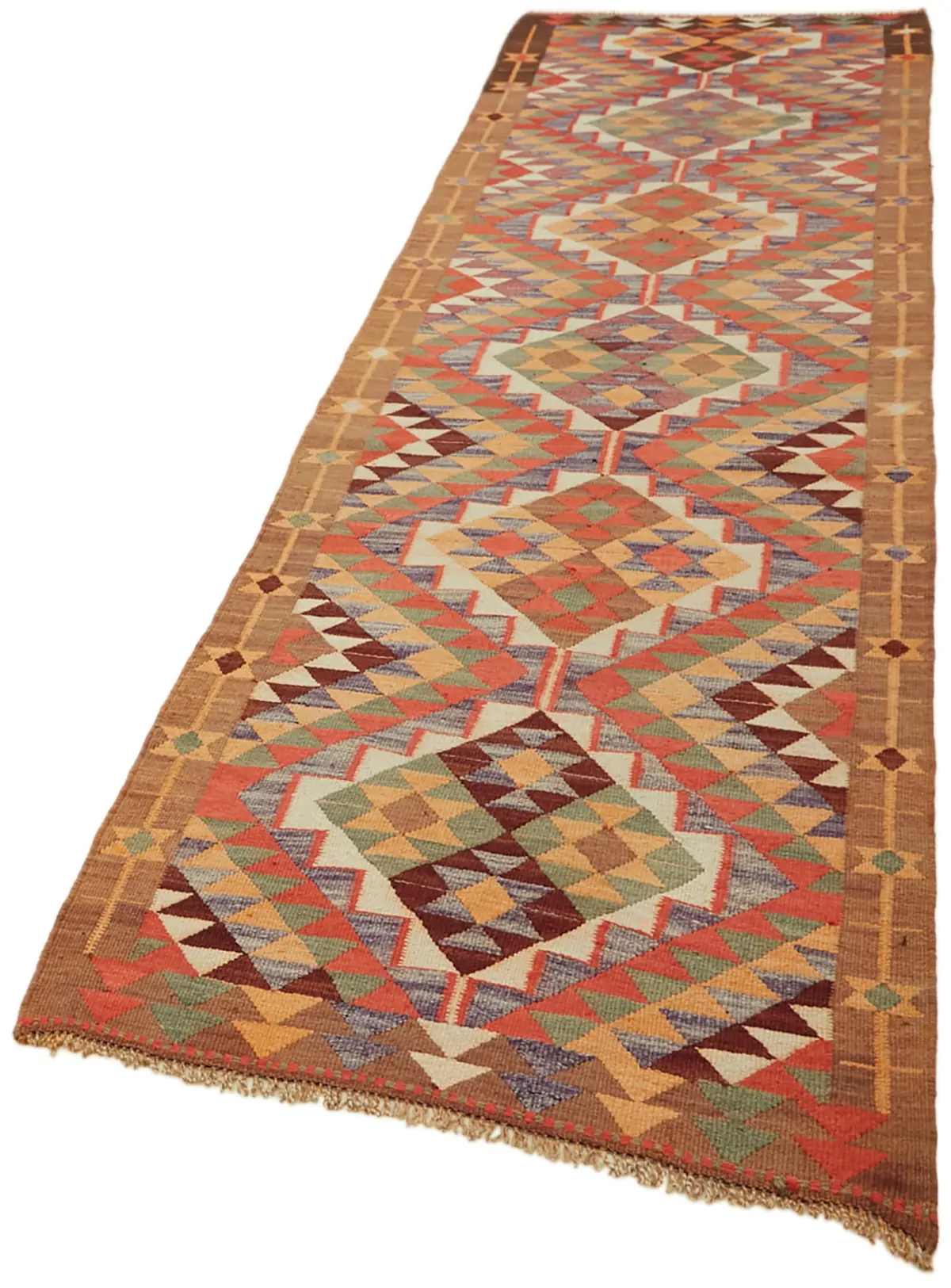 Herki Eskitme Multi Pamuk Üzerine Yün El Dokuma Kilim-106x358 - Görsel 3