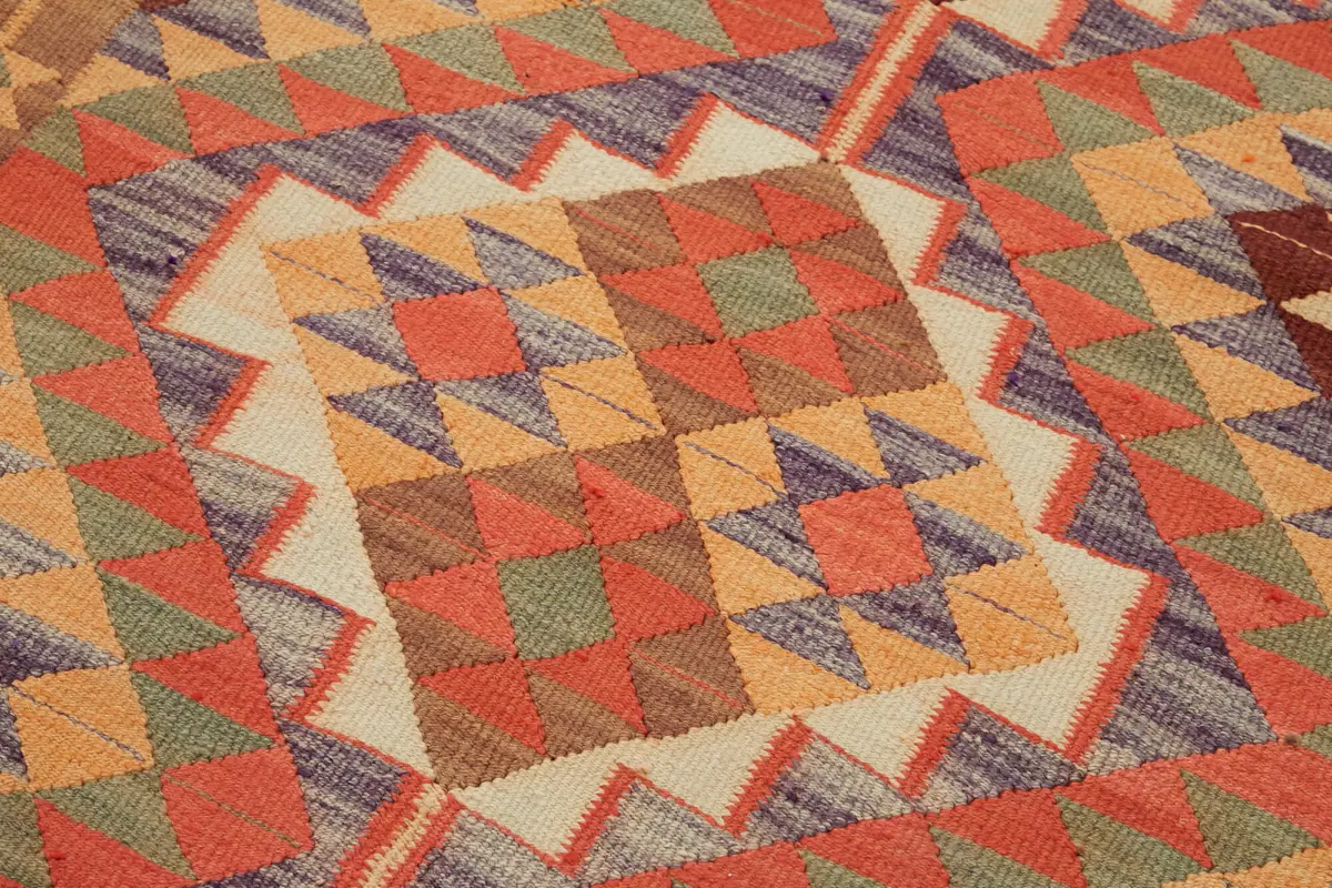 Herki Eskitme Multi Pamuk Üzerine Yün El Dokuma Kilim-106x358 - Görsel 5