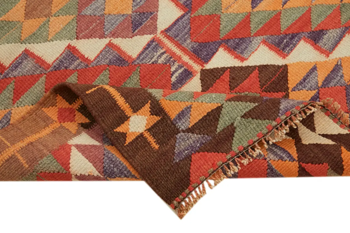 Herki Eskitme Multi Pamuk Üzerine Yün El Dokuma Kilim-106x358 - Görsel 6