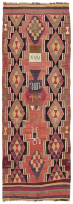 Herki Eskitme Multi Pamuk Üzerine Yün El Dokuma Kilim-100x270