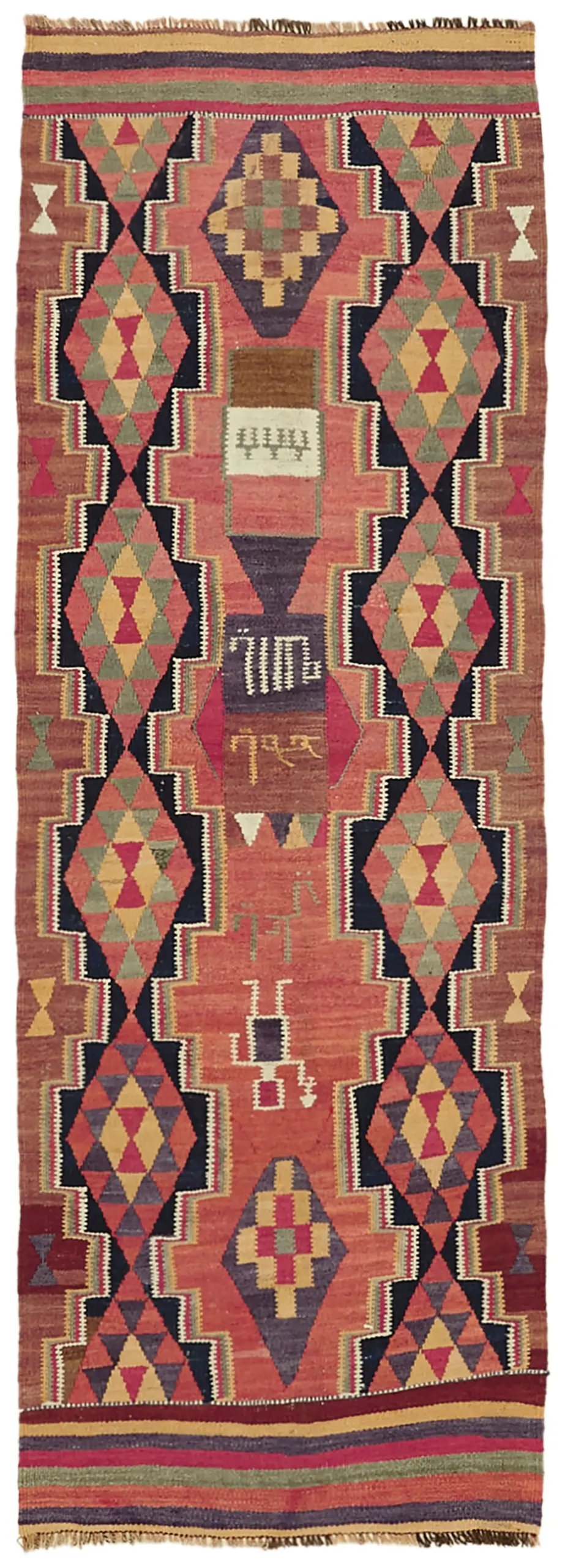 Herki Eskitme Multi Pamuk Üzerine Yün El Dokuma Kilim-100x270 - Görsel 1