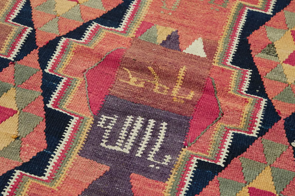 Herki Eskitme Multi Pamuk Üzerine Yün El Dokuma Kilim-100x270 - Görsel 5