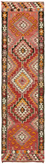 Herki Eskitme Multi Pamuk Üzerine Yün El Dokuma Kilim-100x345