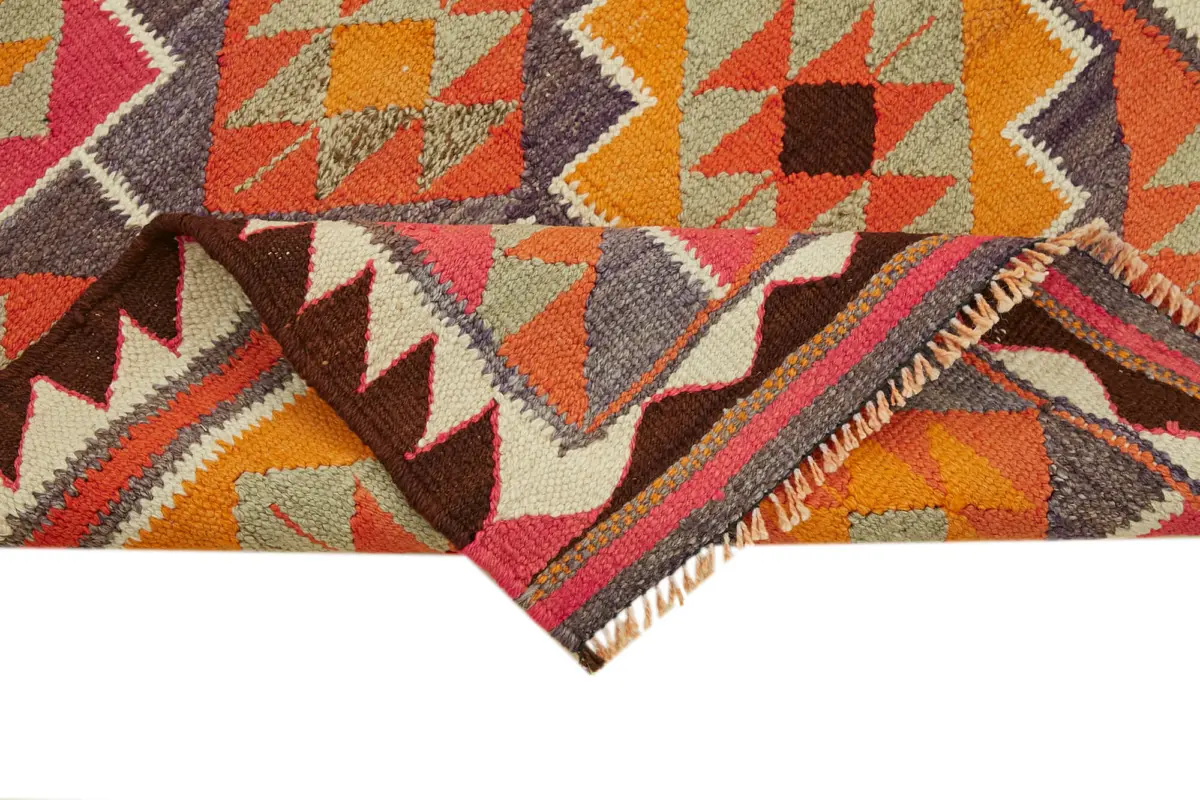 Herki Eskitme Multi Pamuk Üzerine Yün El Dokuma Kilim-093x322 - Görsel 6