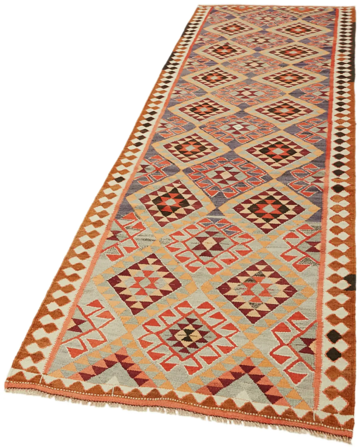 Herki Eskitme Multi Pamuk Üzerine Yün El Dokuma Kilim-111x350 - Görsel 3