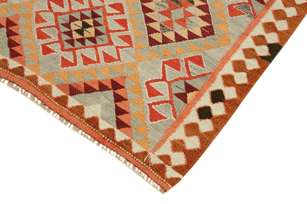 Herki Eskitme Multi Pamuk Üzerine Yün El Dokuma Kilim-111x350 - Görsel 4