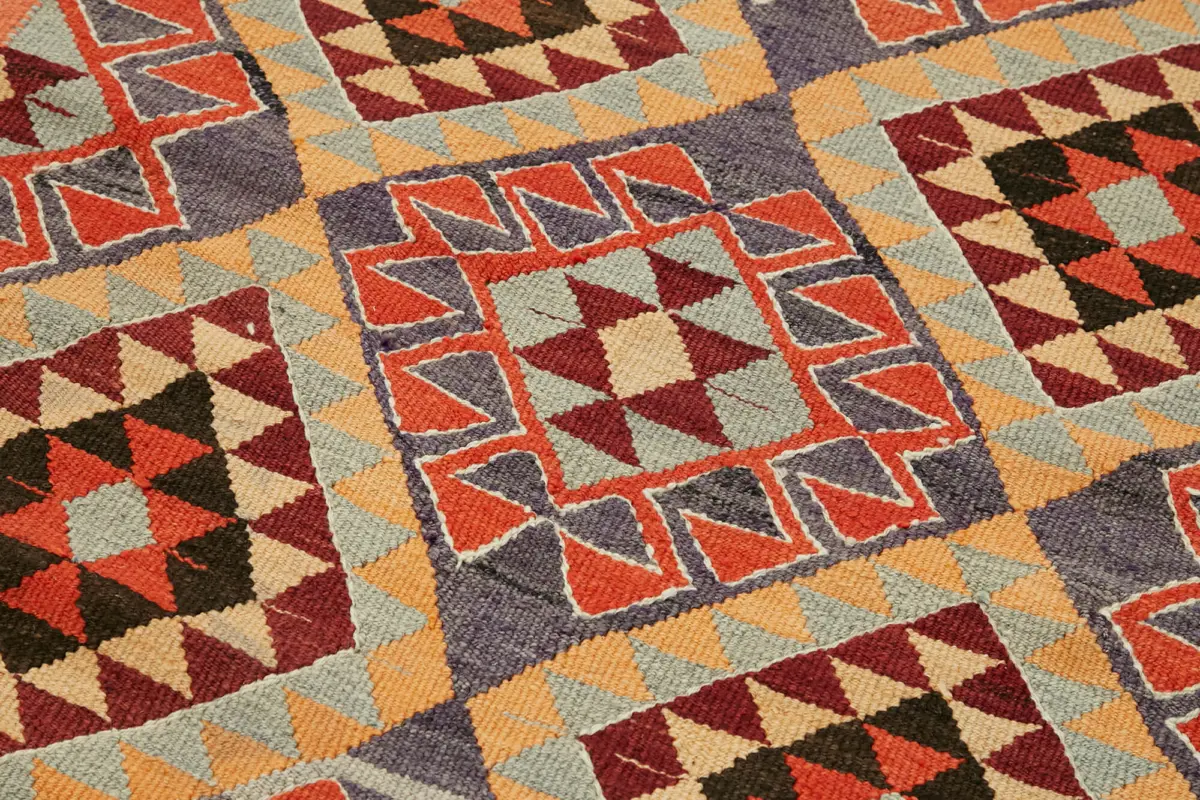 Herki Eskitme Multi Pamuk Üzerine Yün El Dokuma Kilim-111x350 - Görsel 5