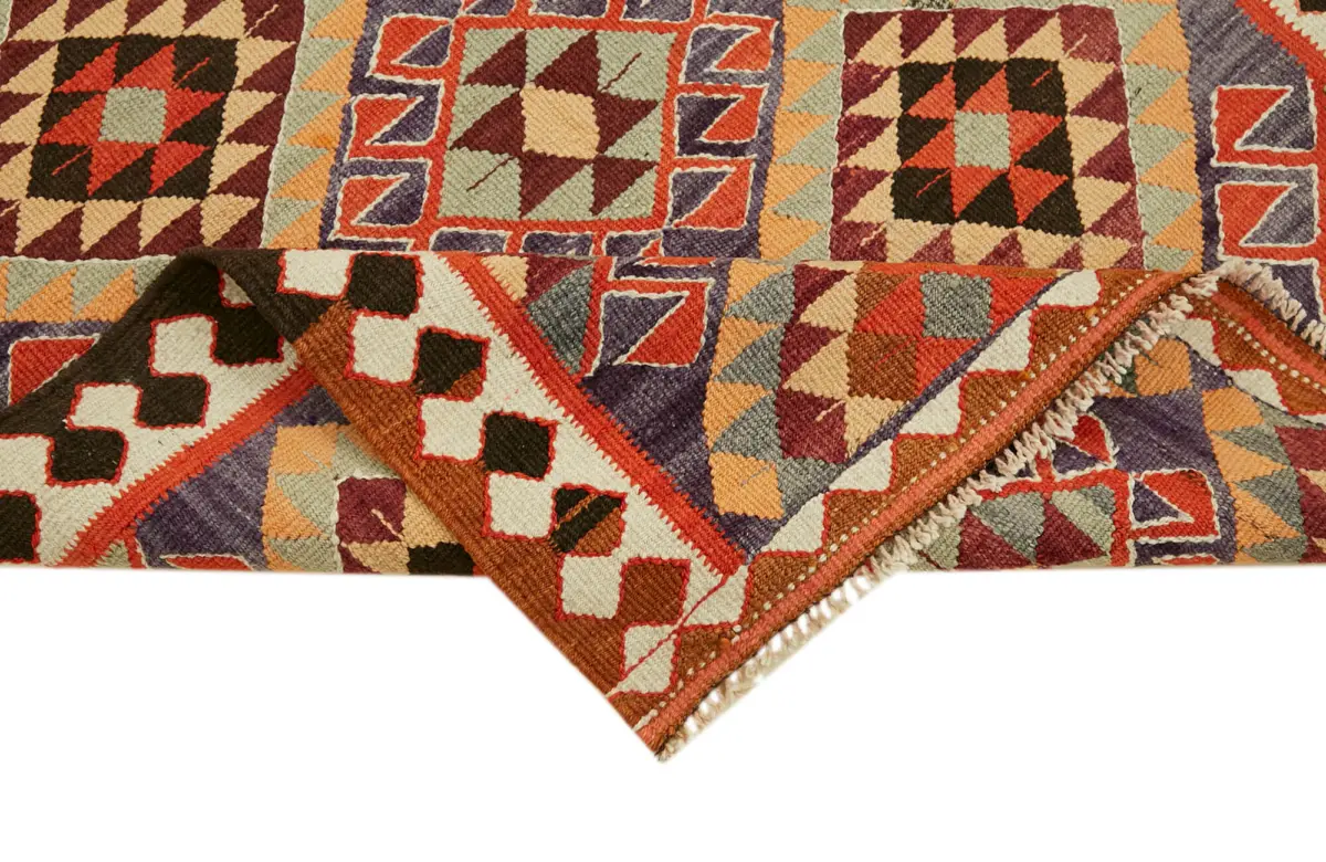 Herki Eskitme Multi Pamuk Üzerine Yün El Dokuma Kilim-111x350 - Görsel 6