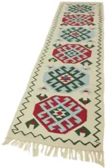 Herki Eskitme Multi Pamuk Üzerine Yün El Dokuma Kilim-085x375 - Görsel 3
