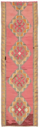 Herki Eskitme Multi Pamuk Üzerine Yün El Dokuma Kilim-102x322