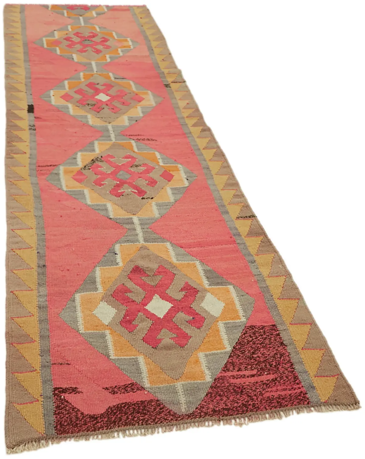 Herki Eskitme Multi Pamuk Üzerine Yün El Dokuma Kilim-102x322 - Görsel 2