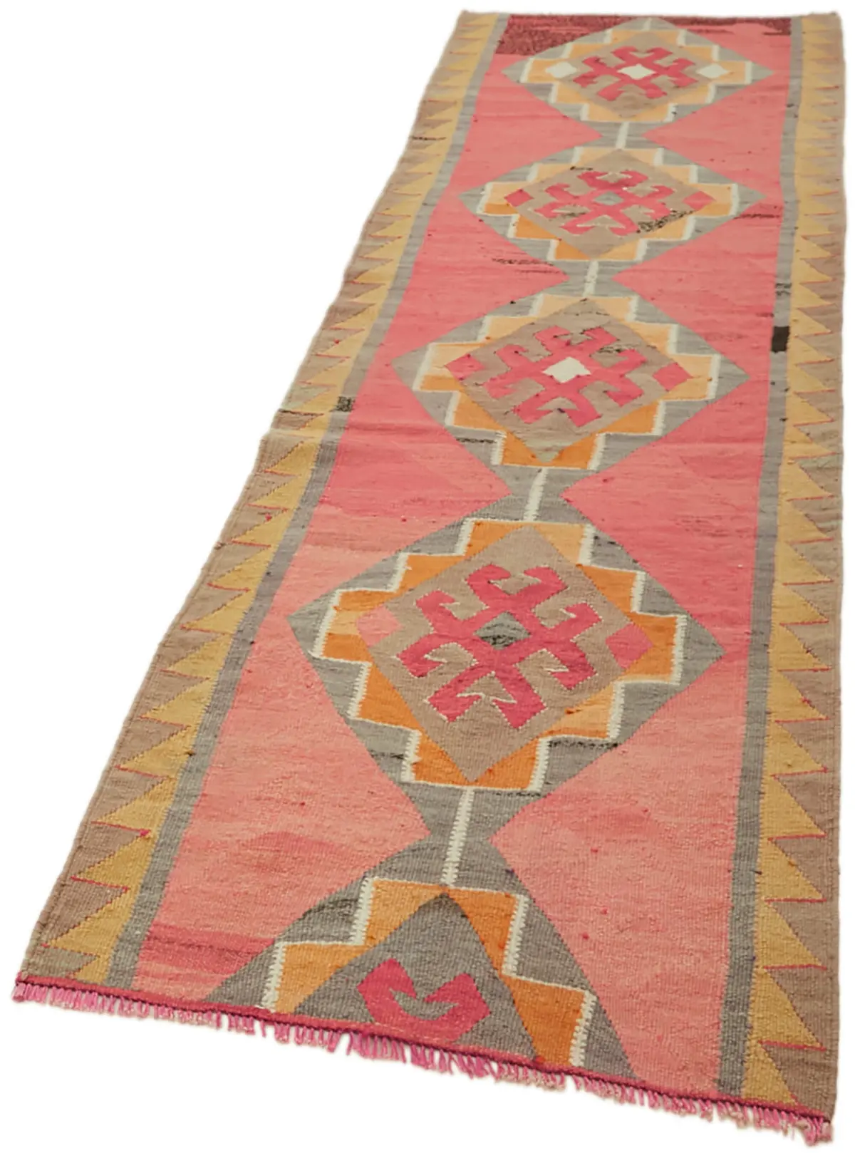 Herki Eskitme Multi Pamuk Üzerine Yün El Dokuma Kilim-102x322 - Görsel 3