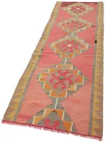 Herki Eskitme Multi Pamuk Üzerine Yün El Dokuma Kilim-102x322 - Görsel 3