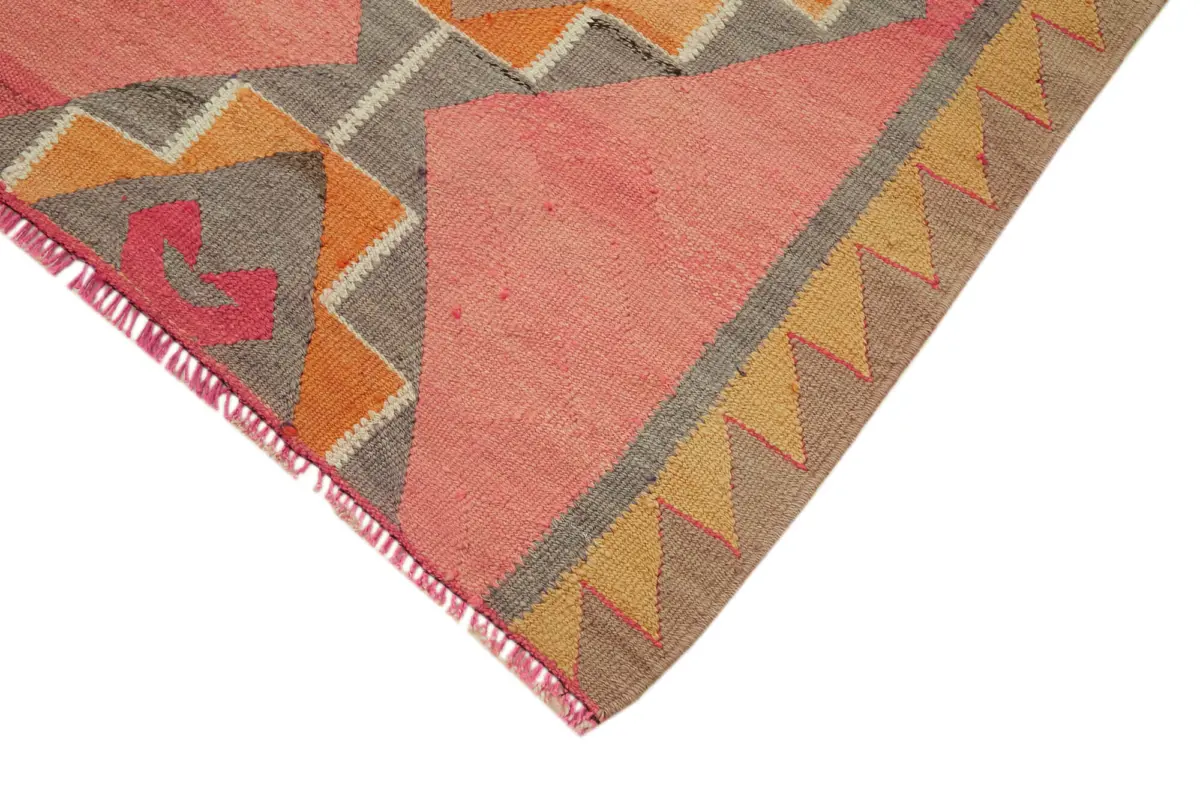 Herki Eskitme Multi Pamuk Üzerine Yün El Dokuma Kilim-102x322 - Görsel 4