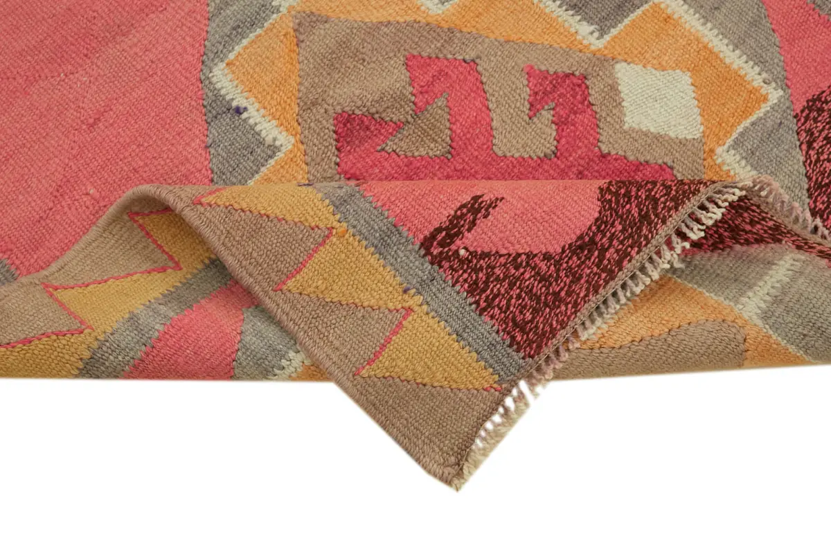 Herki Eskitme Multi Pamuk Üzerine Yün El Dokuma Kilim-102x322 - Görsel 6