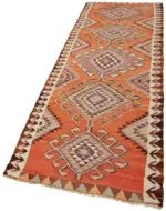 Herki Eskitme Multi Pamuk Üzerine Yün El Dokuma Kilim-110x320 - Görsel 3