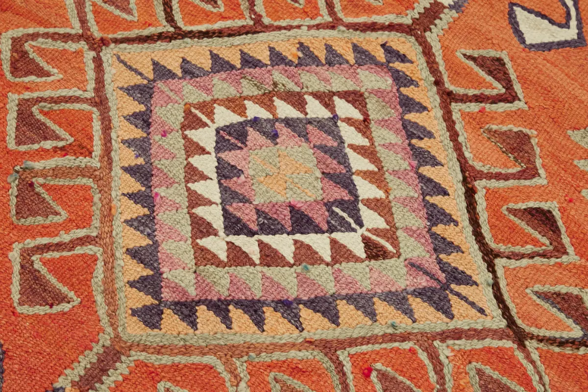 Herki Eskitme Multi Pamuk Üzerine Yün El Dokuma Kilim-110x320 - Görsel 5