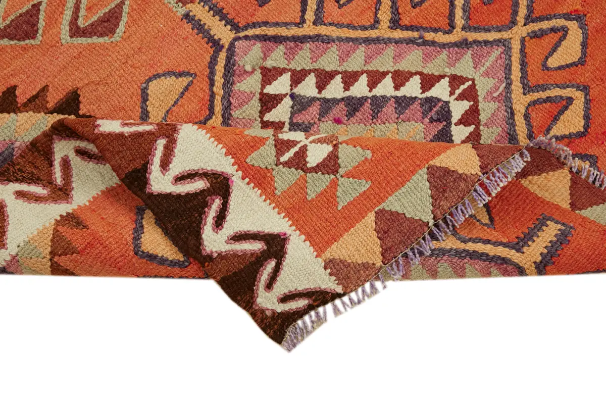 Herki Eskitme Multi Pamuk Üzerine Yün El Dokuma Kilim-110x320 - Görsel 6