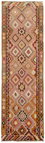 Herki Eskitme Multi Pamuk Üzerine Yün El Dokuma Kilim-103x316
