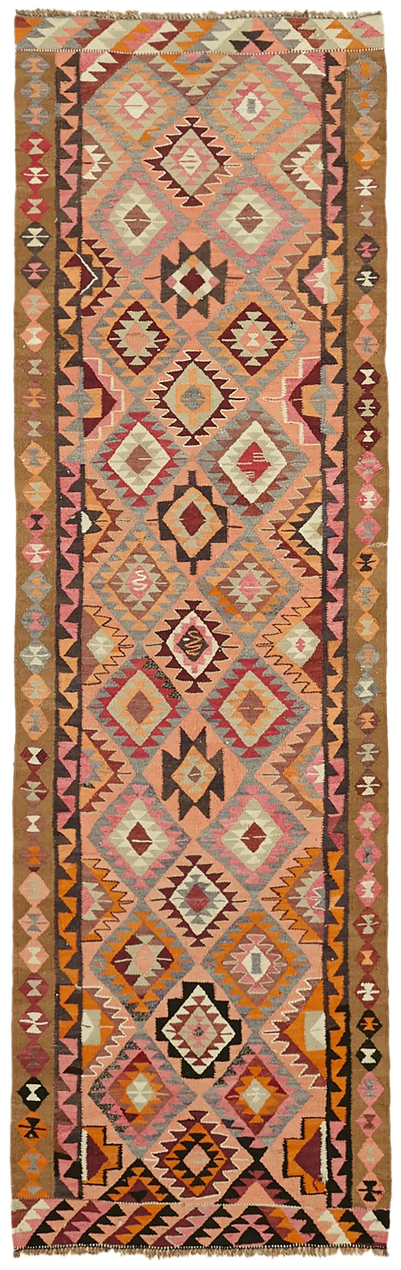 Herki Eskitme Multi Pamuk Üzerine Yün El Dokuma Kilim-103x316 - Görsel 1