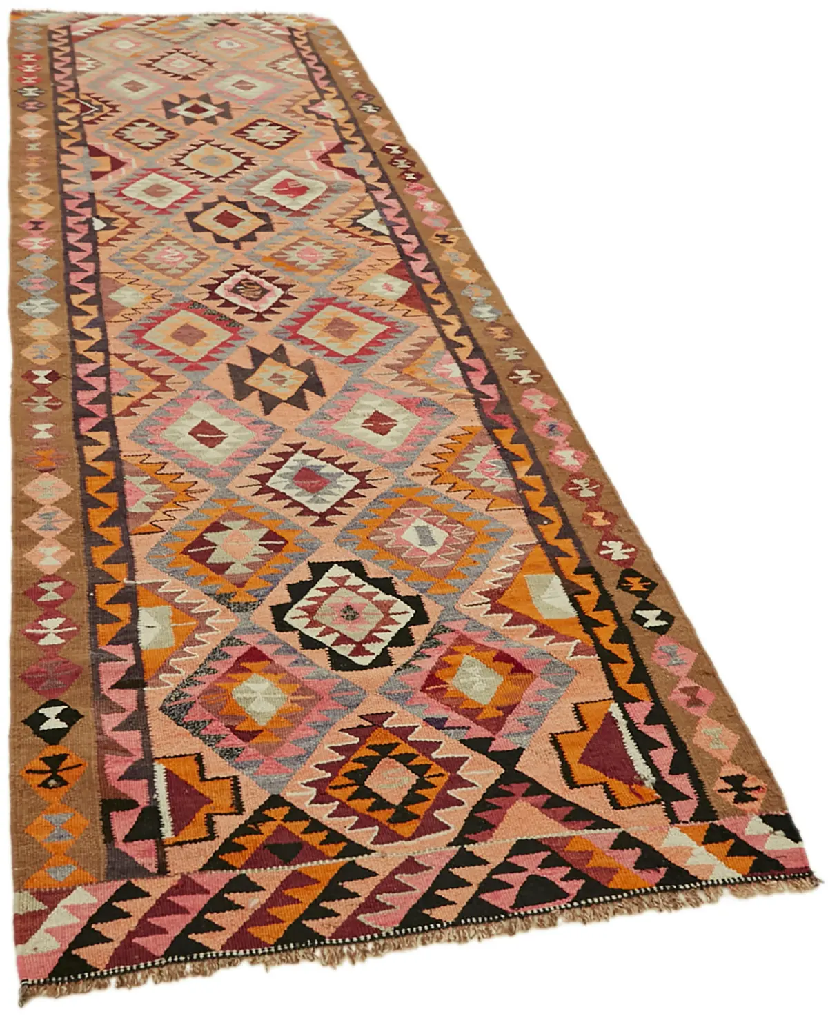 Herki Eskitme Multi Pamuk Üzerine Yün El Dokuma Kilim-103x316 - Görsel 2