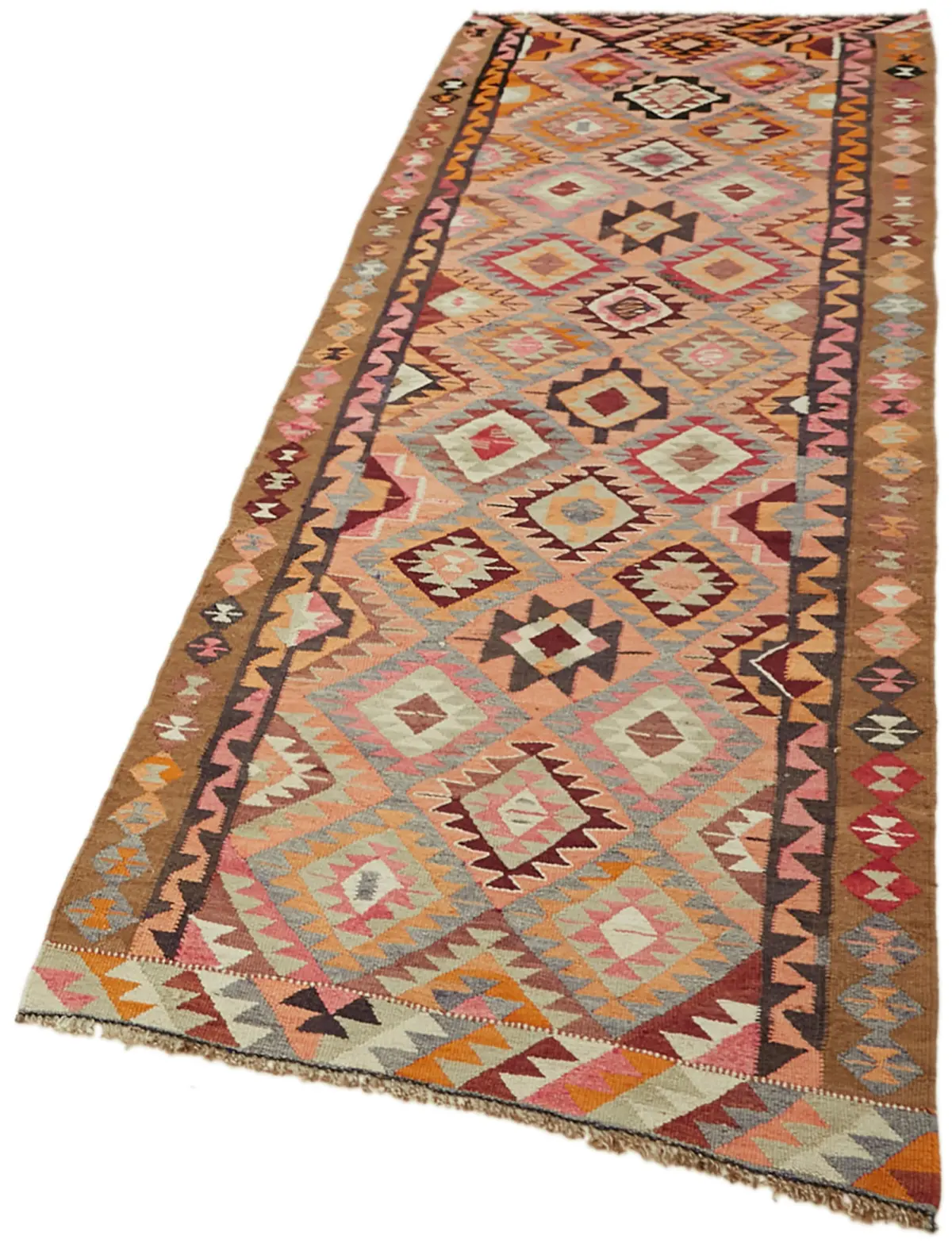 Herki Eskitme Multi Pamuk Üzerine Yün El Dokuma Kilim-103x316 - Görsel 3
