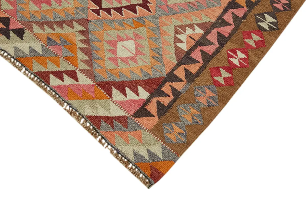 Herki Eskitme Multi Pamuk Üzerine Yün El Dokuma Kilim-103x316 - Görsel 4
