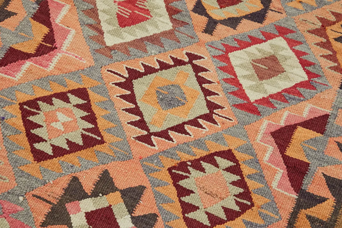 Herki Eskitme Multi Pamuk Üzerine Yün El Dokuma Kilim-103x316 - Görsel 5