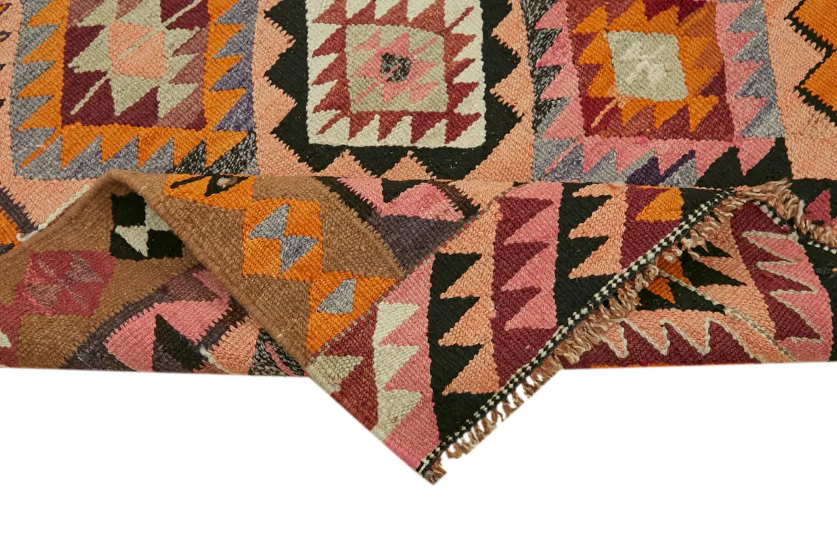 Herki Eskitme Multi Pamuk Üzerine Yün El Dokuma Kilim-103x316 - Görsel 6