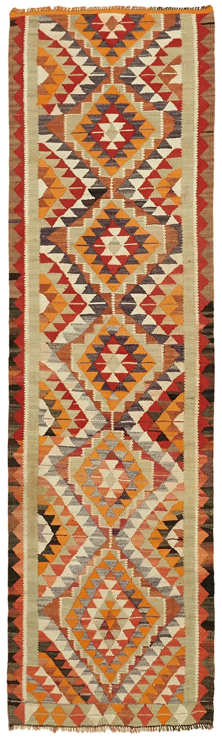 Herki Eskitme Multi Pamuk Üzerine Yün El Dokuma Kilim-098x320 - Görsel 1