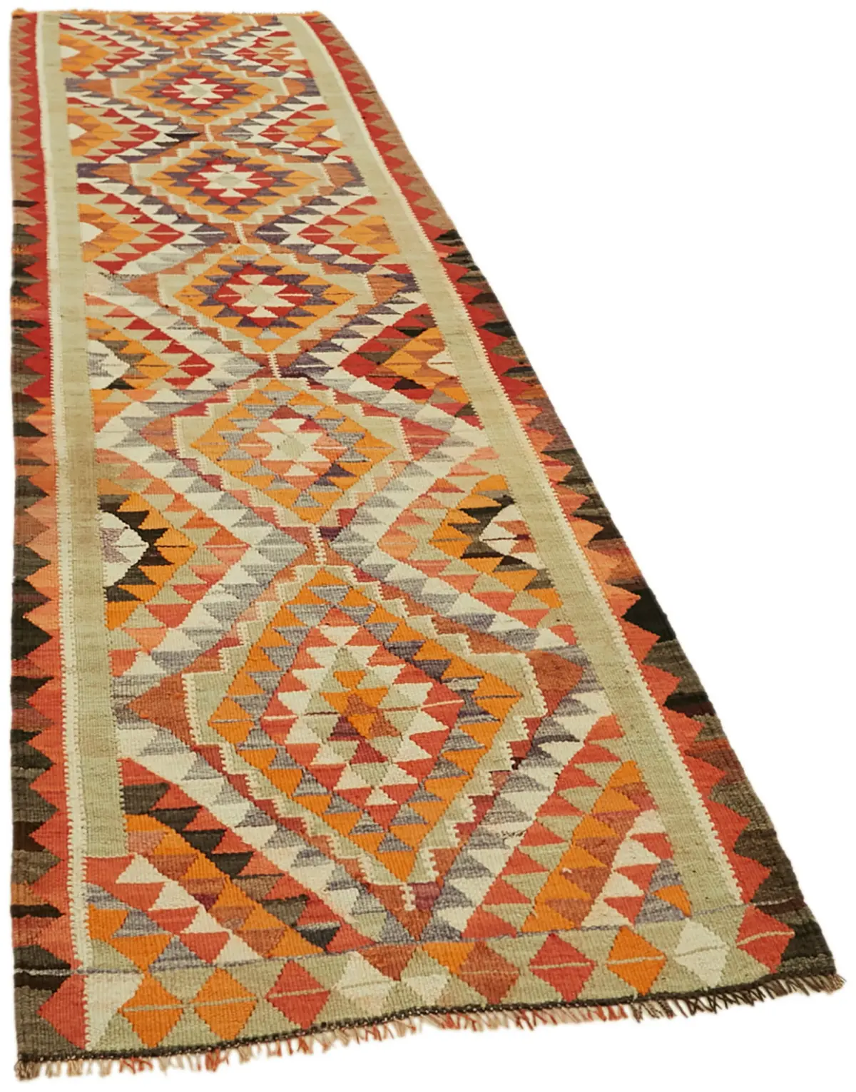 Herki Eskitme Multi Pamuk Üzerine Yün El Dokuma Kilim-098x320 - Görsel 2