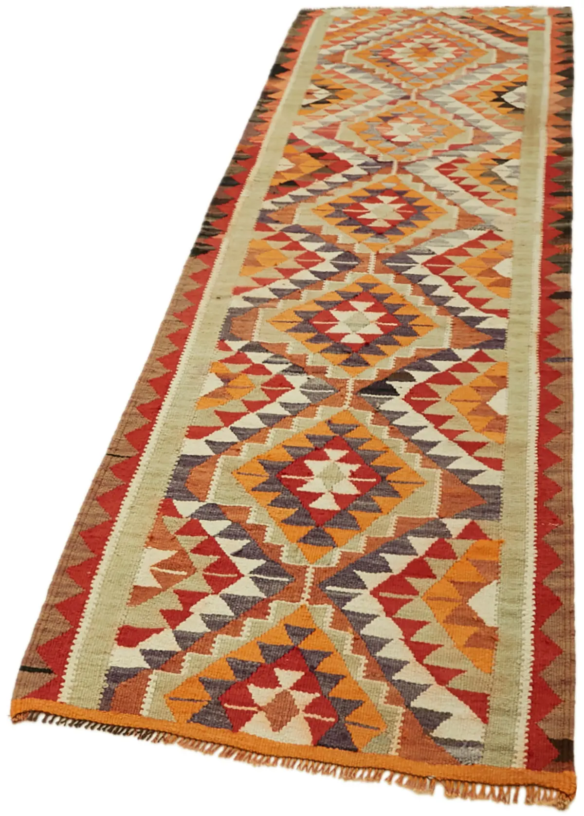 Herki Eskitme Multi Pamuk Üzerine Yün El Dokuma Kilim-098x320 - Görsel 3