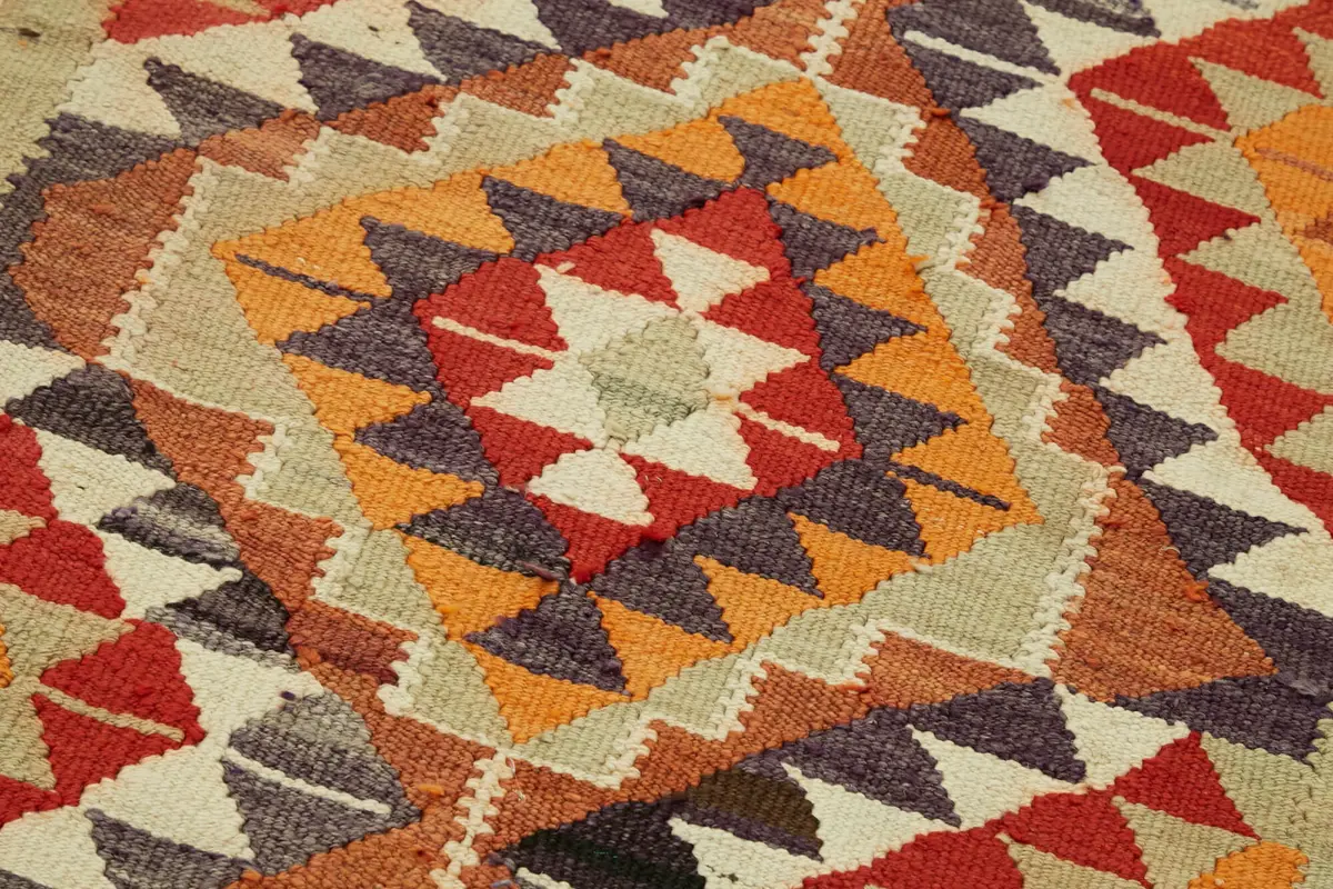 Herki Eskitme Multi Pamuk Üzerine Yün El Dokuma Kilim-098x320 - Görsel 5