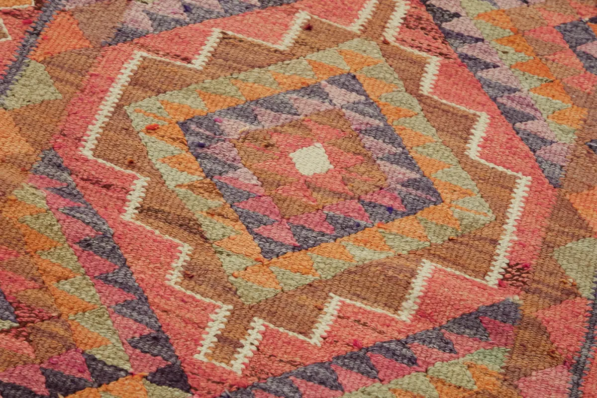 Herki Eskitme Multi Pamuk Üzerine Yün El Dokuma Kilim-097x317 - Görsel 5