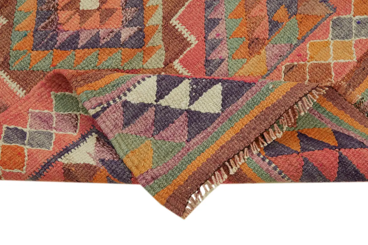 Herki Eskitme Multi Pamuk Üzerine Yün El Dokuma Kilim-097x317 - Görsel 6