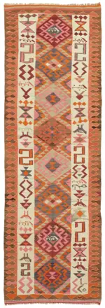 Herki Eskitme Multi Pamuk Üzerine Yün El Dokuma Kilim-110x318